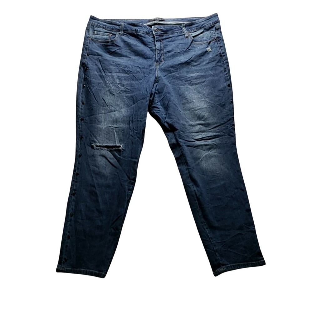 Stitch Star Jeans Womens Plus 24W Blue Medium Wash Distressed Stretch Denim